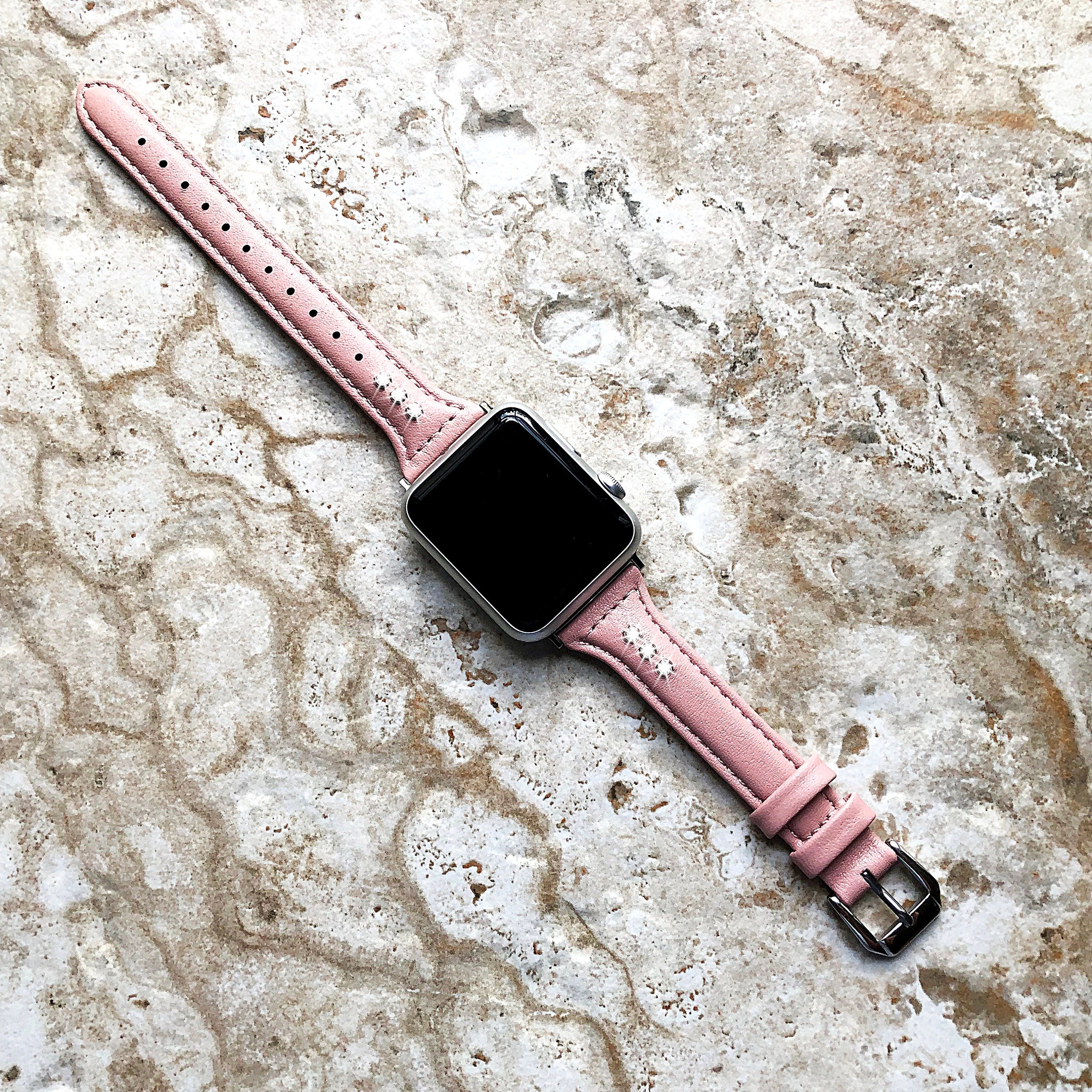 Apple Watch Pink with Crystals for All Series iWatch 38mm 40mm 41mm 42mm 44mm 45mm 49mm Case Slim Elegant Soft Leather Strap Bracelet